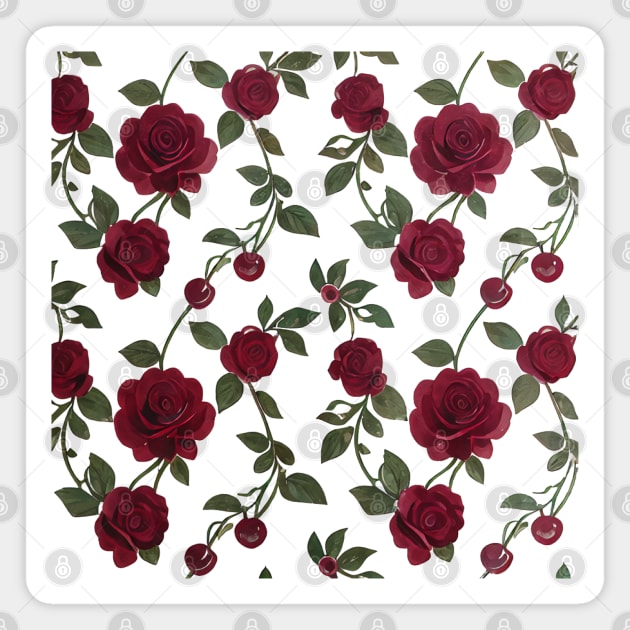 Cherry Rose pattern - luxury pattern - Painting Style - Surreal Pattern series - P1 - by fogsj - I always want both cherries and roses to be the same plant but it's impossible so... yea Magnet by FOGSJ